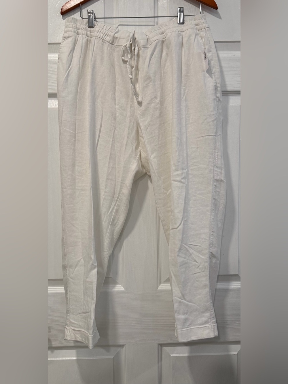 NWT Old Navy Women XL Pull-On White Drawstring Pants Linen-Blend Beach Summer